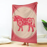 Chinese Flower Ox Zodiac Print Blanket