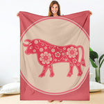 Chinese Flower Ox Zodiac Print Blanket