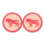 Chinese Flower Ox Zodiac Print Car Coasters