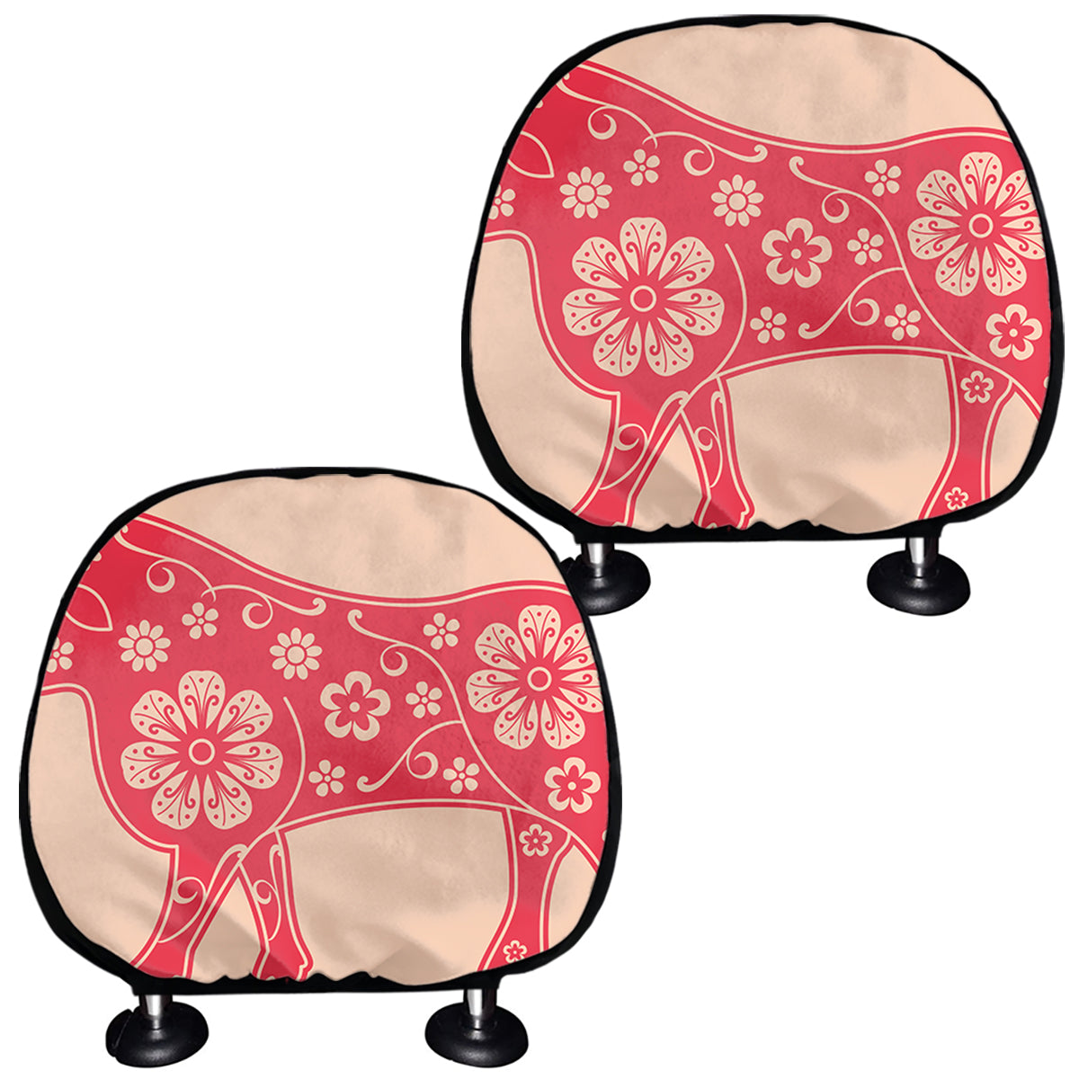 Chinese Flower Ox Zodiac Print Car Headrest Covers