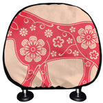 Chinese Flower Ox Zodiac Print Car Headrest Covers
