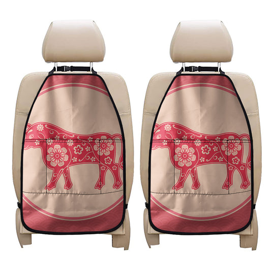 Chinese Flower Ox Zodiac Print Car Seat Organizers