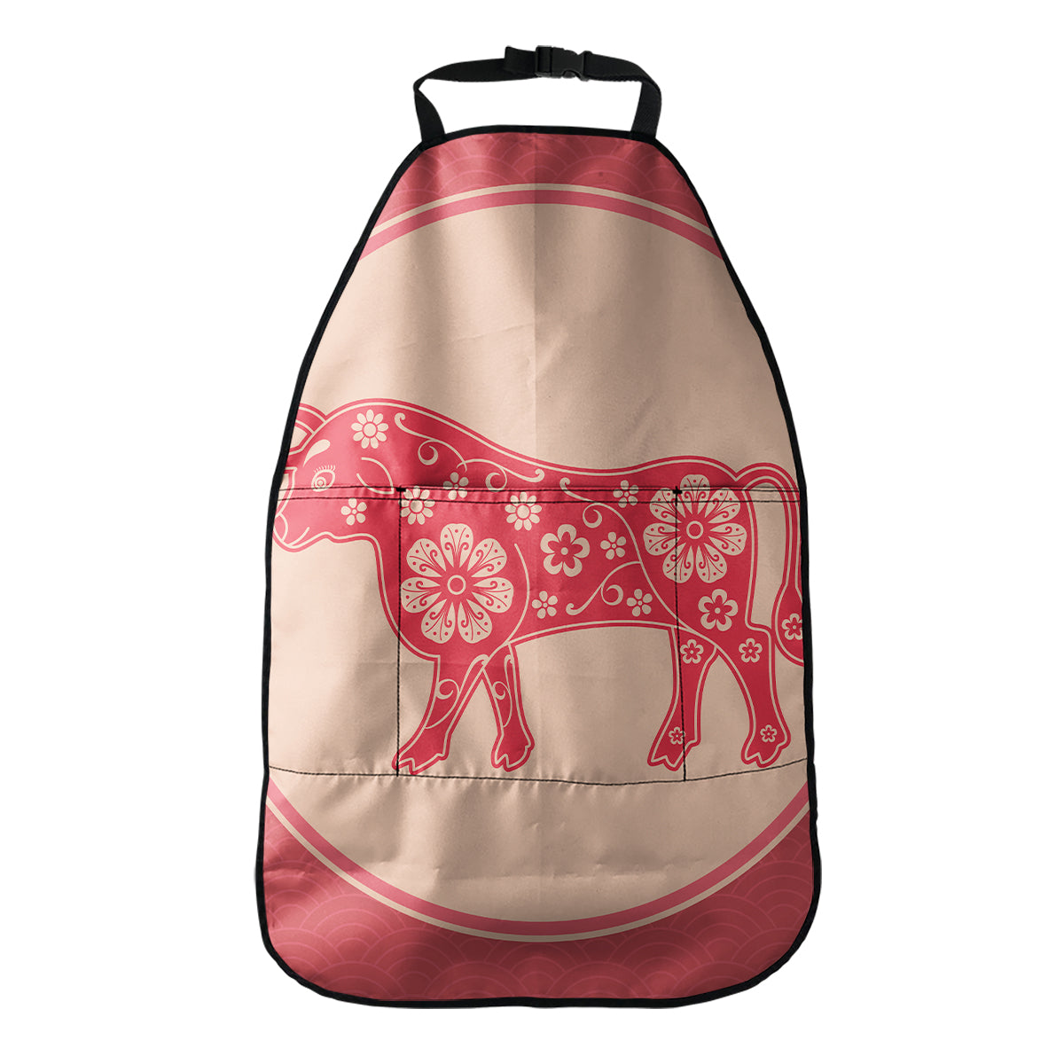 Chinese Flower Ox Zodiac Print Car Seat Organizers