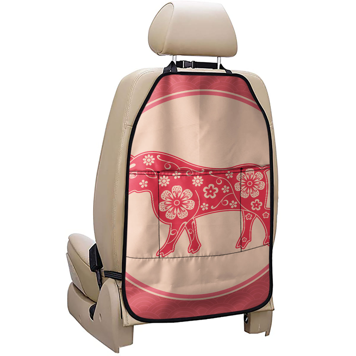 Chinese Flower Ox Zodiac Print Car Seat Organizers
