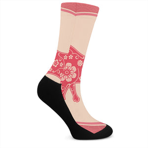 Chinese Flower Ox Zodiac Print Crew Socks