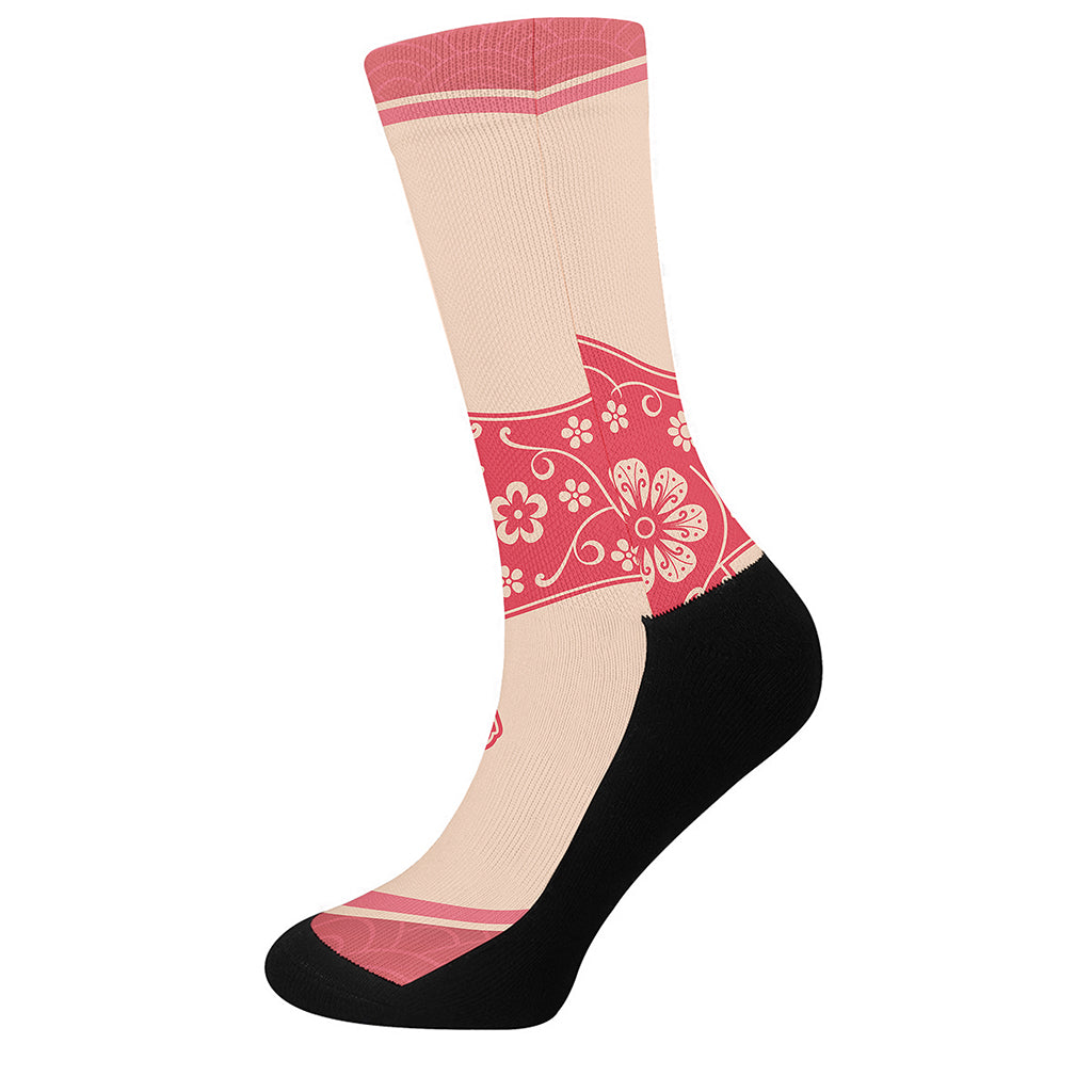 Chinese Flower Ox Zodiac Print Crew Socks