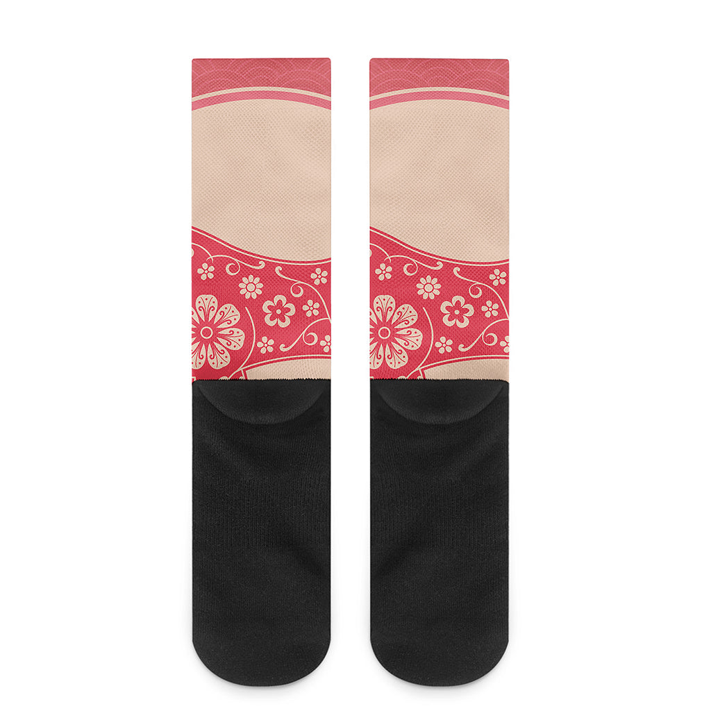 Chinese Flower Ox Zodiac Print Crew Socks