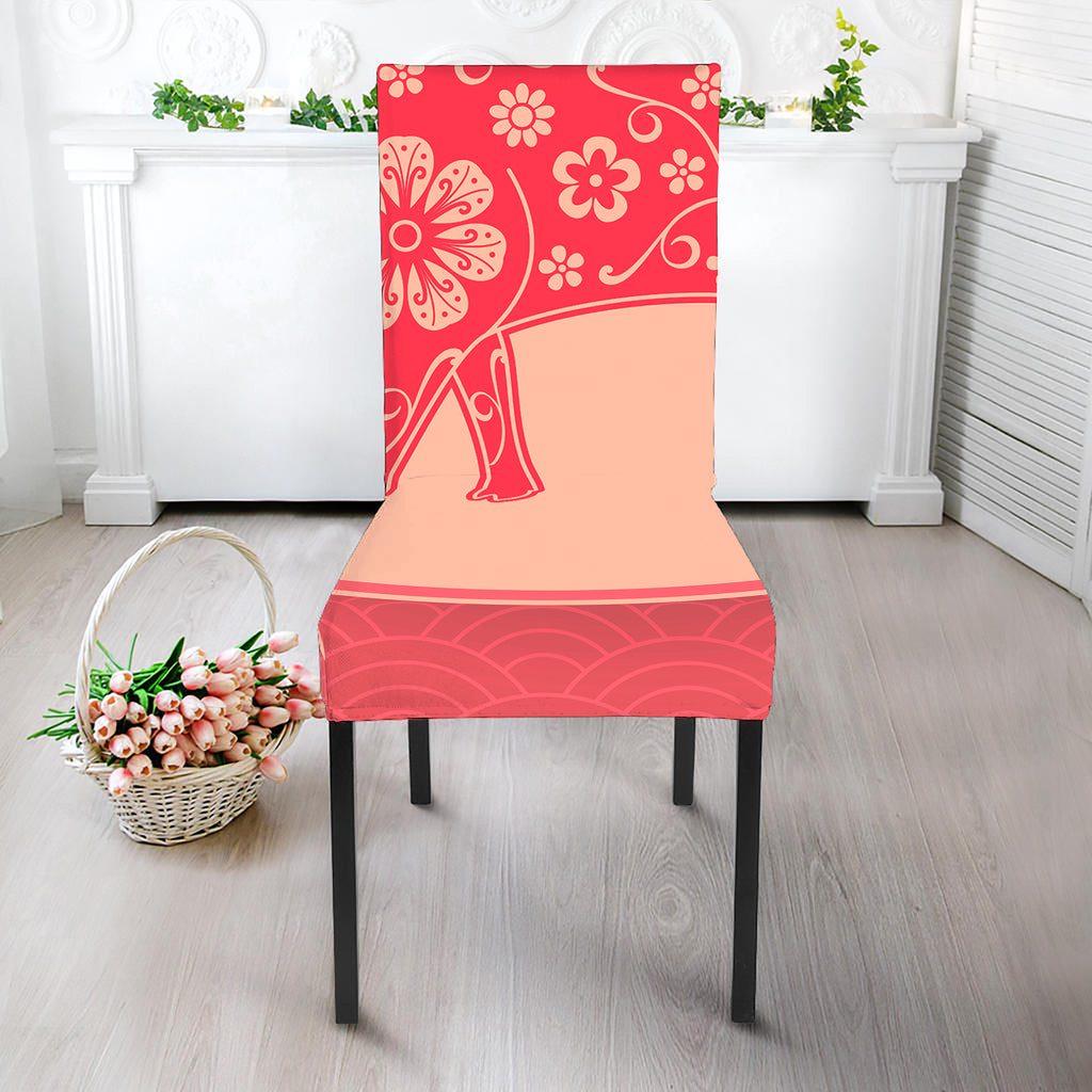 Chinese Flower Ox Zodiac Print Dining Chair Slipcover