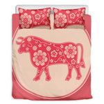 Chinese Flower Ox Zodiac Print Duvet Cover Bedding Set
