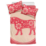 Chinese Flower Ox Zodiac Print Duvet Cover Bedding Set