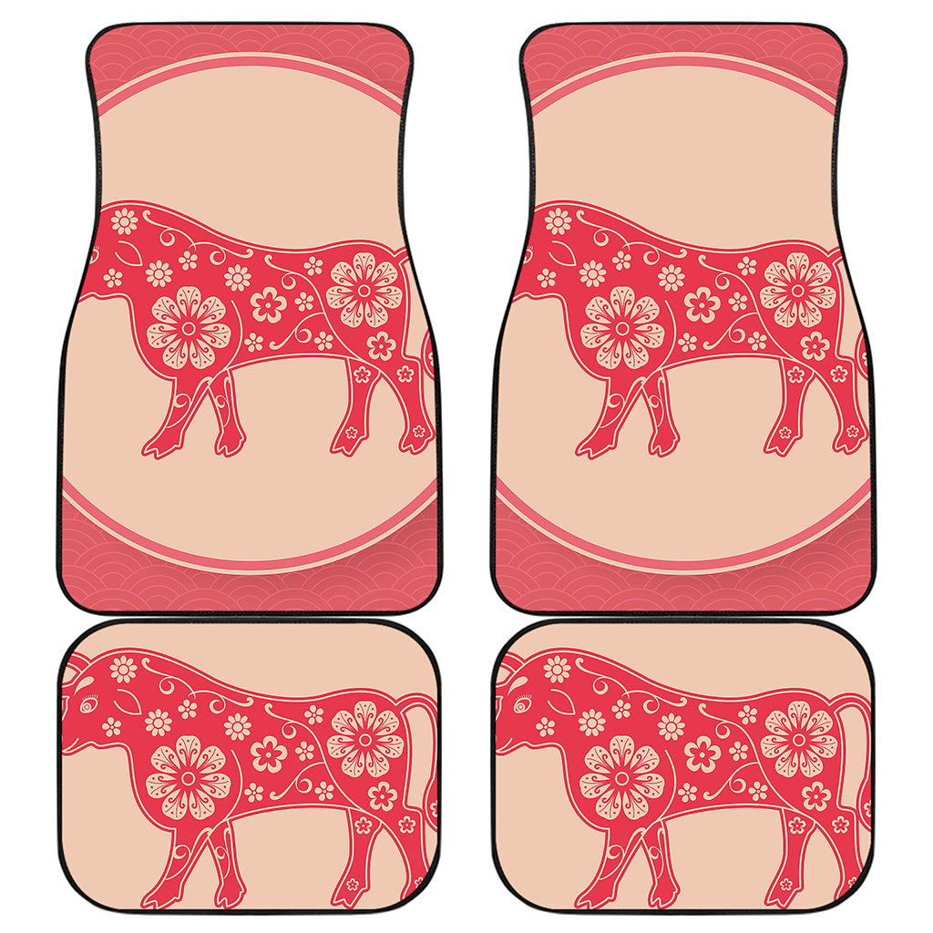 Chinese Flower Ox Zodiac Print Front and Back Car Floor Mats
