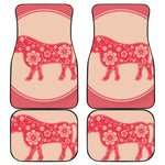 Chinese Flower Ox Zodiac Print Front and Back Car Floor Mats