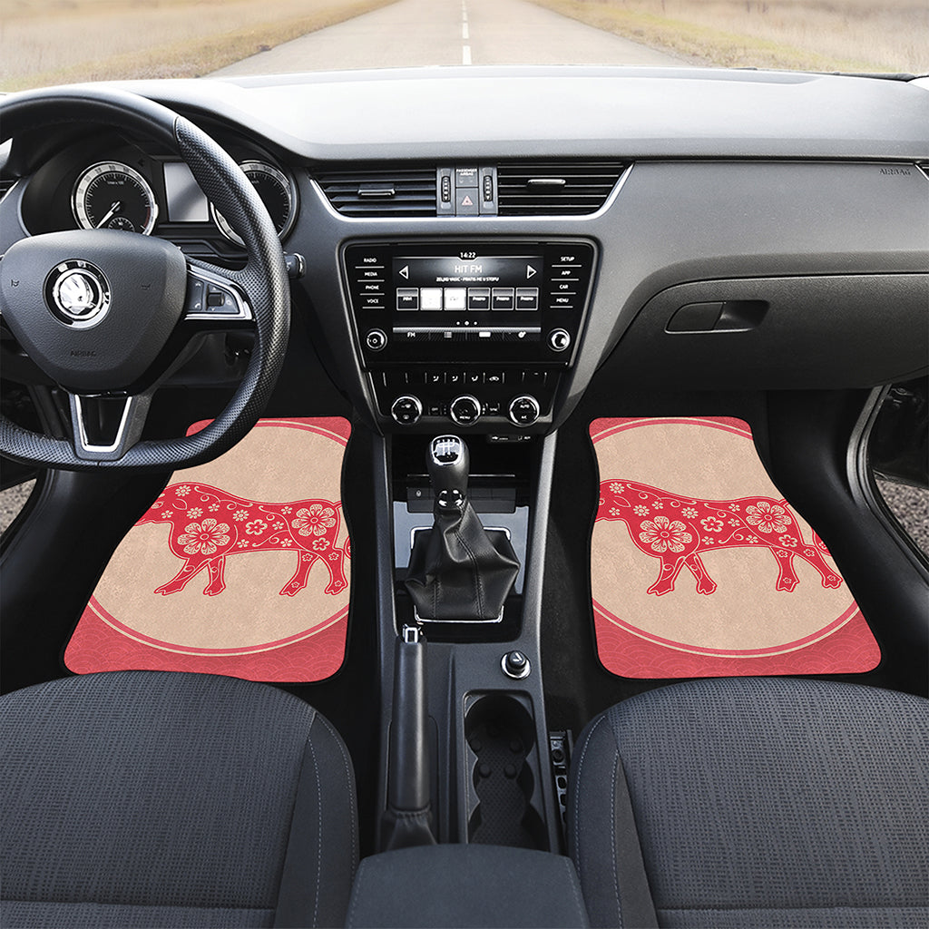 Chinese Flower Ox Zodiac Print Front and Back Car Floor Mats