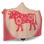 Chinese Flower Ox Zodiac Print Hooded Blanket