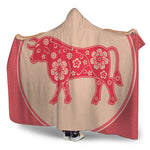Chinese Flower Ox Zodiac Print Hooded Blanket