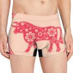 Chinese Flower Ox Zodiac Print Men's Boxer Briefs