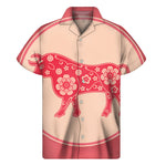 Chinese Flower Ox Zodiac Print Men's Short Sleeve Shirt