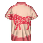 Chinese Flower Ox Zodiac Print Men's Short Sleeve Shirt
