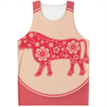 Chinese Flower Ox Zodiac Print Men's Tank Top