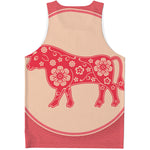 Chinese Flower Ox Zodiac Print Men's Tank Top