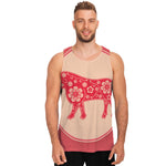 Chinese Flower Ox Zodiac Print Men's Tank Top