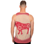 Chinese Flower Ox Zodiac Print Men's Tank Top