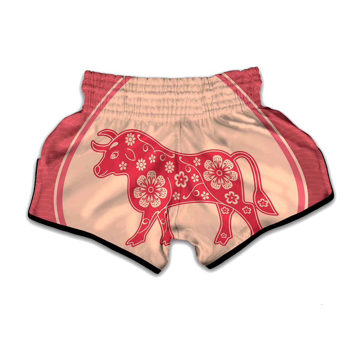 Chinese Flower Ox Zodiac Print Muay Thai Boxing Shorts