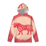 Chinese Flower Ox Zodiac Print Pullover Hoodie