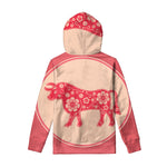 Chinese Flower Ox Zodiac Print Pullover Hoodie