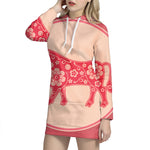 Chinese Flower Ox Zodiac Print Pullover Hoodie Dress