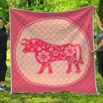 Chinese Flower Ox Zodiac Print Quilt