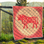 Chinese Flower Ox Zodiac Print Quilt