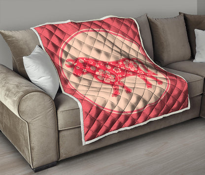 Chinese Flower Ox Zodiac Print Quilt