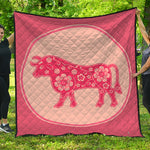 Chinese Flower Ox Zodiac Print Quilt