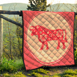 Chinese Flower Ox Zodiac Print Quilt