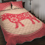 Chinese Flower Ox Zodiac Print Quilt Bed Set