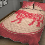 Chinese Flower Ox Zodiac Print Quilt Bed Set