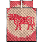 Chinese Flower Ox Zodiac Print Quilt Bed Set