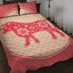 Chinese Flower Ox Zodiac Print Quilt Bed Set