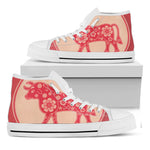 Chinese Flower Ox Zodiac Print White High Top Shoes