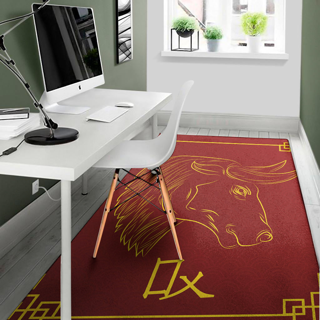 Chinese Horoscope Ox Sign Print Area Rug