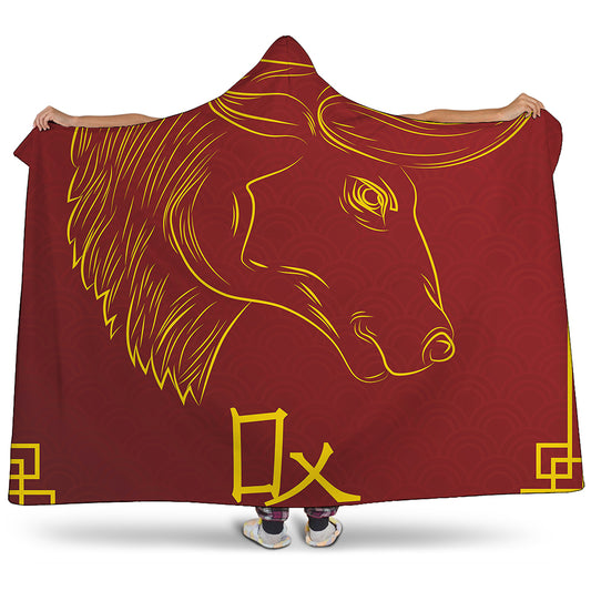 Chinese Horoscope Ox Sign Print Hooded Blanket