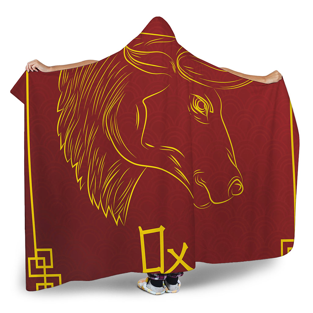 Chinese Horoscope Ox Sign Print Hooded Blanket