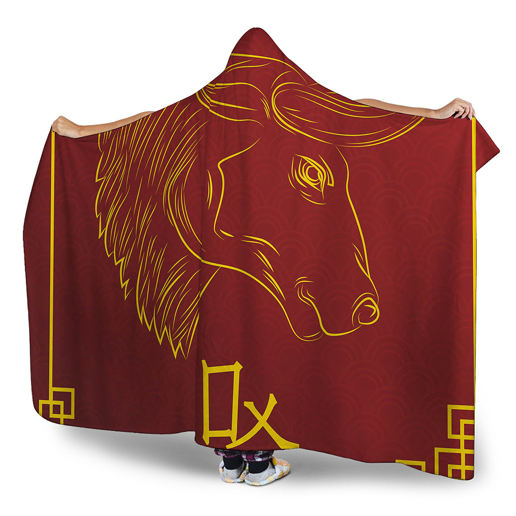 Chinese Horoscope Ox Sign Print Hooded Blanket