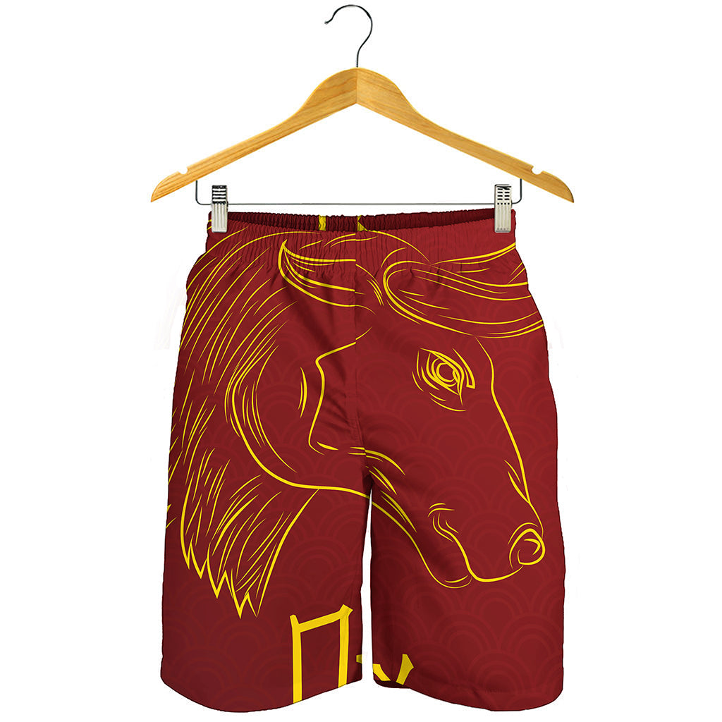 Chinese Horoscope Ox Sign Print Men's Shorts