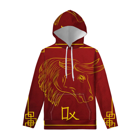 Chinese Horoscope Ox Sign Print Pullover Hoodie