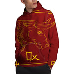 Chinese Horoscope Ox Sign Print Pullover Hoodie