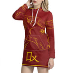 Chinese Horoscope Ox Sign Print Pullover Hoodie Dress