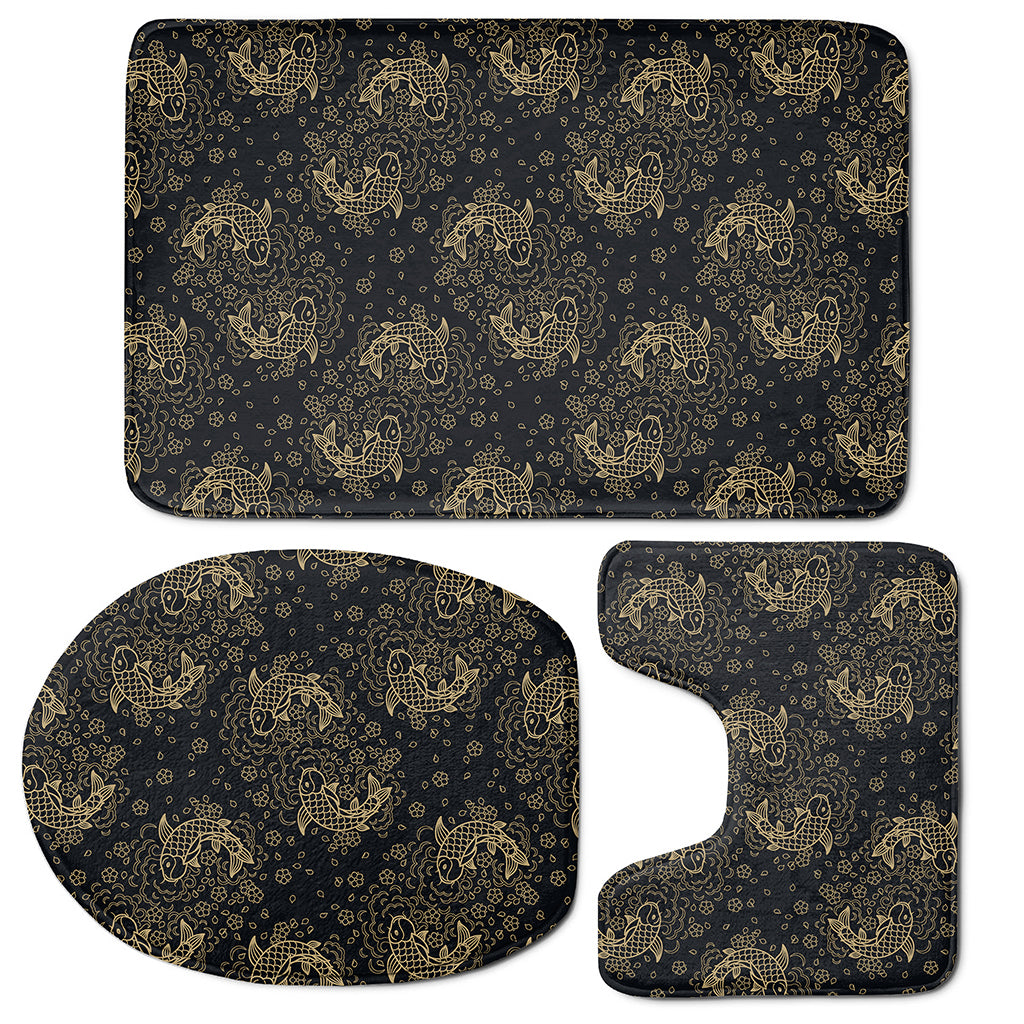 Chinese Koi Carp Pattern Print 3 Piece Bath Mat Set