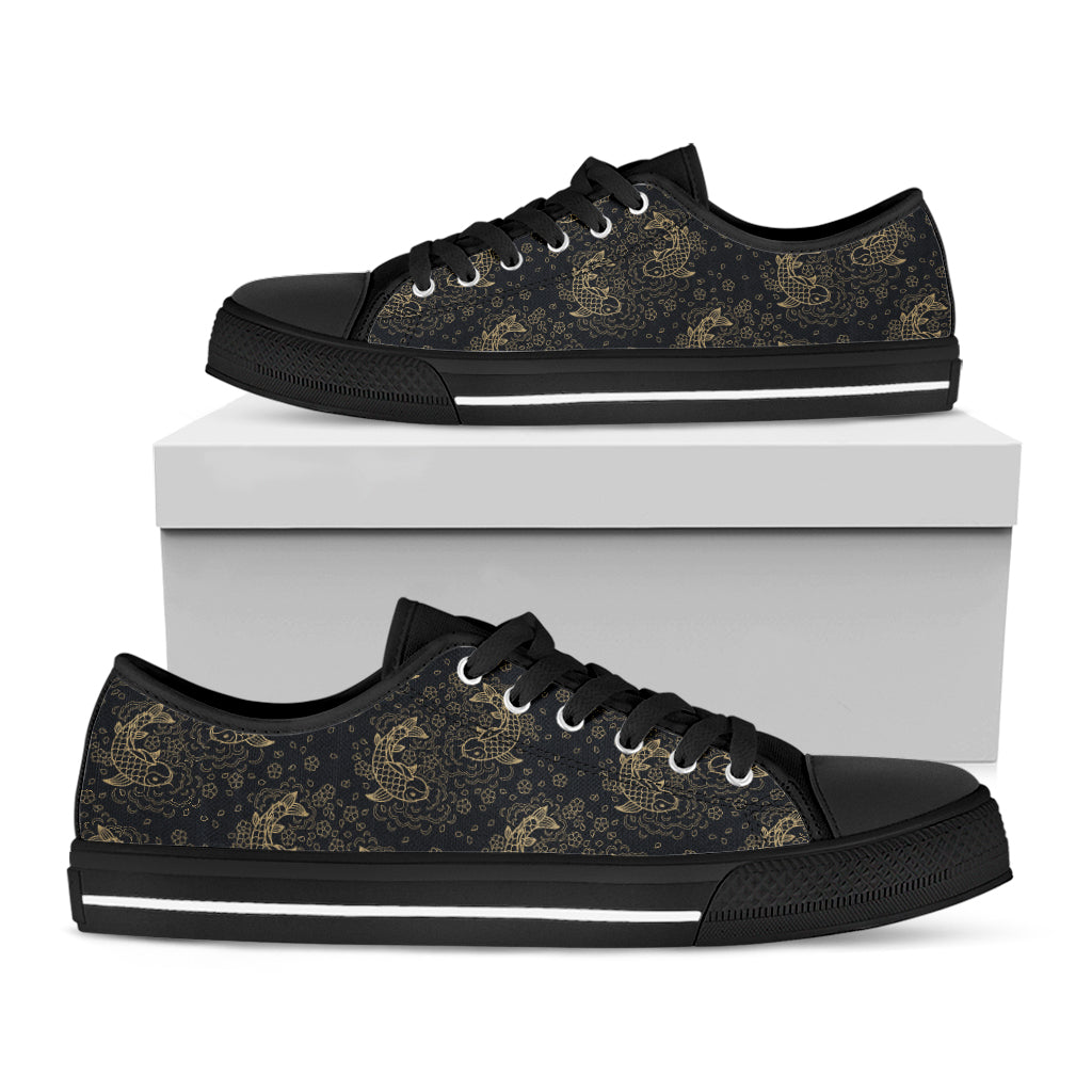 Chinese Koi Carp Pattern Print Black Low Top Shoes